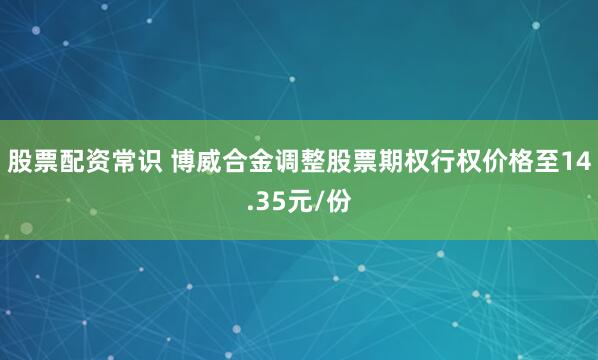 股票配资常识 博威合金调整股票期权行权价格至14.35元/份